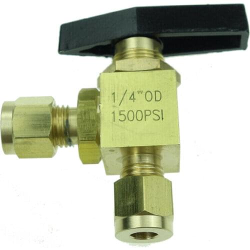 Brass Instrument 2 Way Angle Ball Valve Double Ferrule Fitting 1/4" OD 1500 psi