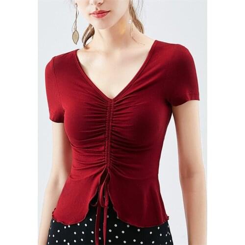 Summer Women Shirts 95% Cotton Fashion Short Sleeves Solid Female Basic shirts V-Neck Slim Fit Tops Young Girl Plus Size M-7XL