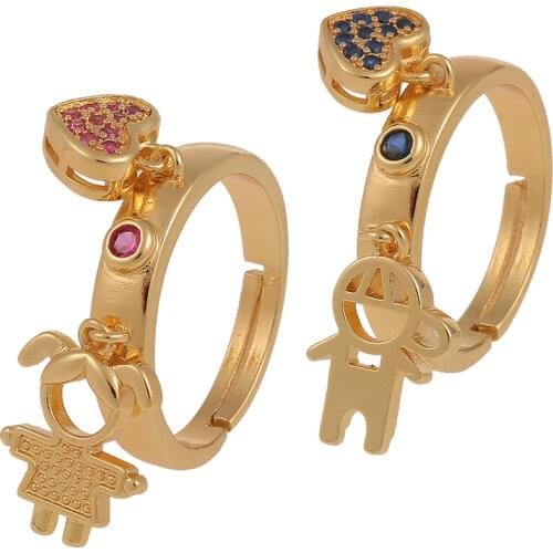 New Love Heart Boys Girls Knuckles Rings Adjustable Geometric Pave Zircon Couple Ring Valentines Day Creative Jewelry Gifts