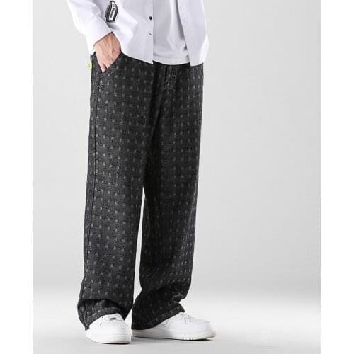 2021 Autumn New Mens Jacquard Baggy Jeans Streetwear Wide Leg Jeans Korean Style Denim Pants Male Brand Clothes