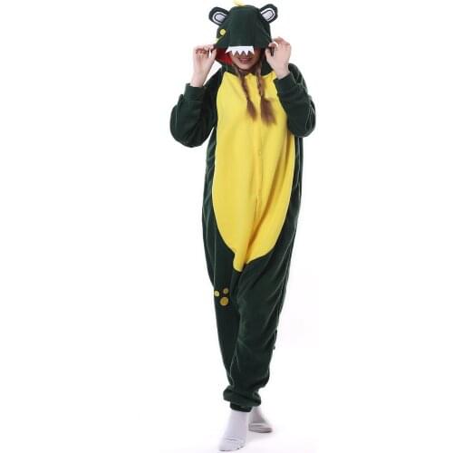 Crocodile Pajamas Onesies Women Men Animal Cartoon Onesie Winter Fleece Pajamas Adults Nightie Cute Sleepwear Overalls Jumpsuit