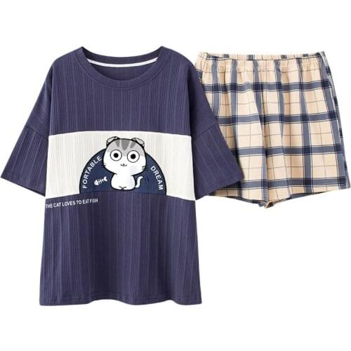 Womens Sleepwear Cute Cartoon Print Short Set Pajamas for Women Pajama Set Sweet Short Sleeve T Shirts & Shorts Summer Pijama