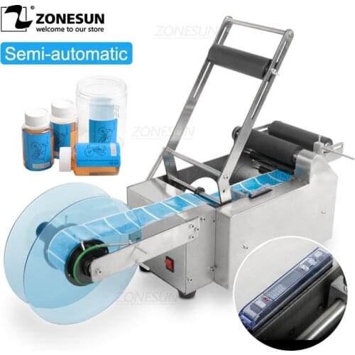 ZONESUN Semi-automatic Round Bottle Labelling Machine Manual Sticker Mark Labeller Packaging Labels