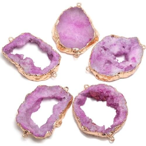 Hollow Irregular Natural Druzy Agates Pendant Connectors Gold Plated Connectors 30-45mm Size Pick for DIY Jewelry Making