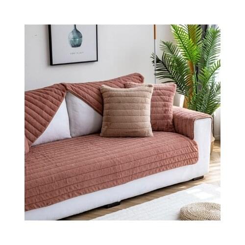New imitation rabbit fur straight quilted sofa cushion, simple solid color plush non-slip sofa cover towel