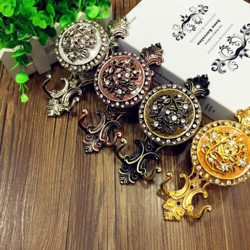 Luxury 1Pair Flower Diamante Curtain Hooks Pothook Wall Tieback Tassel Towel Hanger Coat Hat Hook Curtain Accessories Home Deor