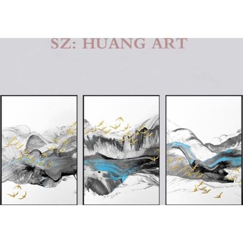 Hand-painted modern style oil painting for living room Landscape wall decoration 3p High-quality creation of blue abstractions