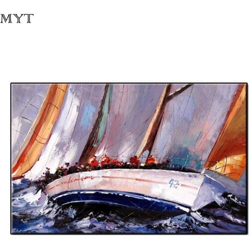 Hand Painted modern Abstract Ship in the stormy waves Oil Painting on Canvas Wall art Pictures for Living room Home Decor