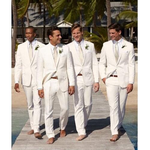 Modern White Slim Fit Wedding Suits One Button Notched Lapel Button Fly Groom Wear Custom Made Mens Business Clothes