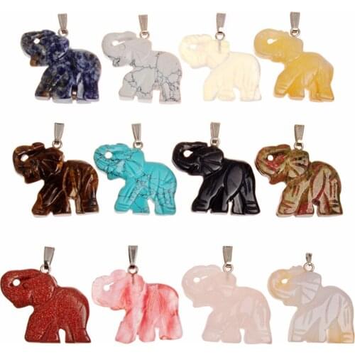 6 Pieces Mix Style 32*45mm Elephant Statue Crafts Natural Stone Carved Figurine Chakra Carving Stones Charms Finding Pendants