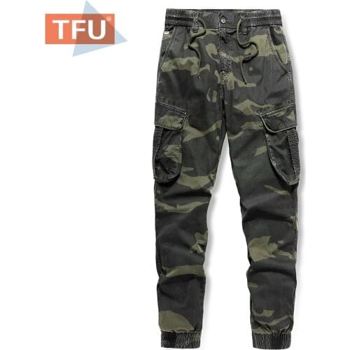 TFU 2021 Spring Mens Casual Camouflage Cotton Cargo Pants Trousers Men Autumn Fashion Washed Zipper Pockets Denim Pants Male 38