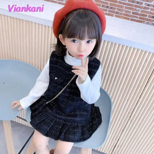 Spring Autumn girls vest dress baby dress 2021 Kawaii Fashion plaid burlap sleeveless chain bag 1 to 6 years old