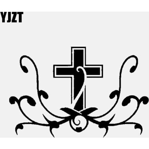 YJZT 13.5CM*8.7CM Cute Pretty Christian Cross Decal Truck Window Vinyl Car Sticker Black/Silver C3-1293