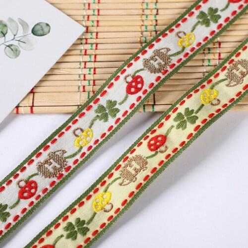 10yards embroidery ethnic jacquard webbing woven tape lace trim ribbon 2.1cm floral dress collar tribal boho DIY garment retro