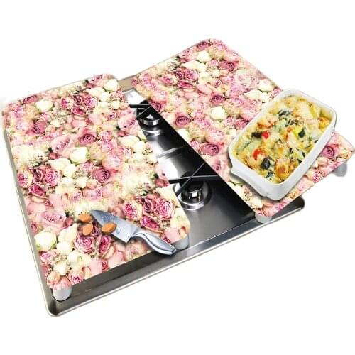 Glass Cutting Board and Cooker Protection Panel Rose Patterned Cooker Protective 2 pcs Glass Keseme Board-Panel 30x52cm Design Muttfak