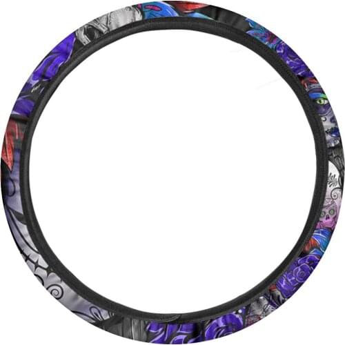 INSTANTARTS Day of the Dead Sugar Skull Prints Comfortable Car Steering Wheel Cover for Women Easy Clean Steering Wheel Cover