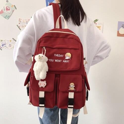 Women Waterproof Nylon Backpack Embroidery Cute College School Bag Girl Kawaii Student Backpack Fashion Book Lady Bag Female New