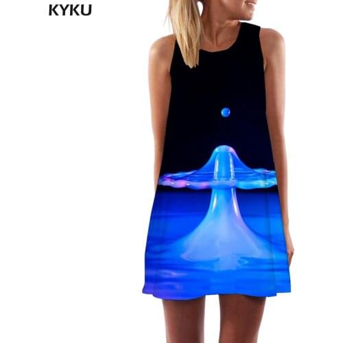 KYKU Brand Water Droplets Dress Women Psychedelic Beach Abstract 3d Print Blue Vestido Sexy Womens Clothing Vintage