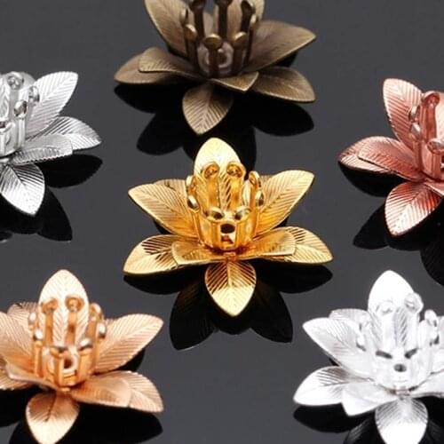 10pcs 6x15mm Metal Copper Filigree Flower Base Connector Bead Cap Charms Pendants for Jewelry Making Craft Components DIY