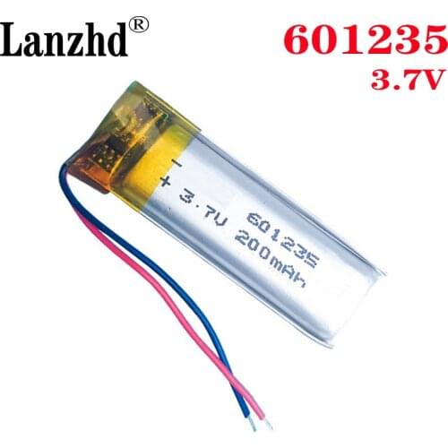 100pcs 3.7V 200mAh 601235 Lithium Polymer Battery For Mp3 Mp4 GPS Headphone Headset LED light Driving recorder Li-Po cells