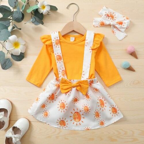 3pcs Baby Girl Clothes Set Autumn Cotton Girls Romper Printed Dress Headband Spring Newborn Baby Girl Clothes Outfits
