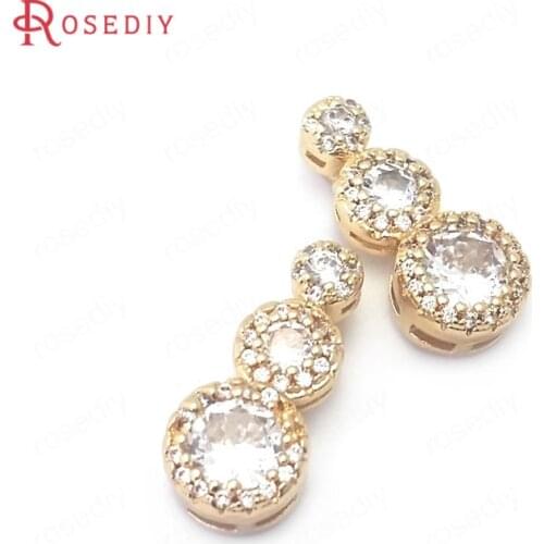38886)4PCS 18x7.5MM 24K Champagne Gold Color Brass and Zircon Round Drop Shape Charms Pendants Jewelry Making Diy Accessories