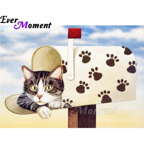 Ever Moment Diamond Painting 5D DIY Cat in Mailbox Footprint Decor Picture Of Rhinestone Diamond Embroidery Mosaic ASF1702