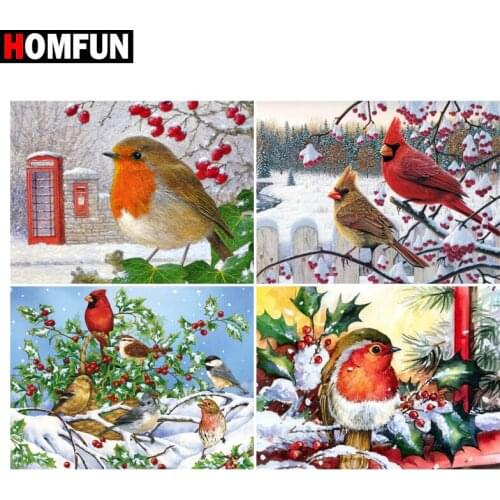 HOMFUN Diamond painting"Bird tree winter landscape"Full Square/Round Drill Wall Decor Inlaid Resin Embroidery Craft Cross stitch