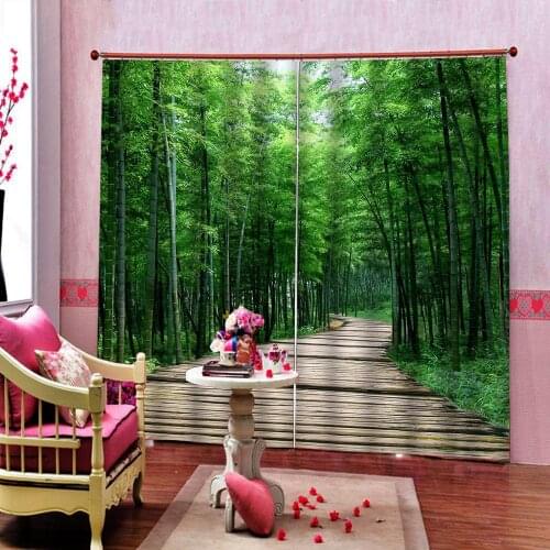 Bamboo Forest Wood Board Small Road 3D Photo Curtain Painting Home Decor For Living Room Bedroom Blackout Window Drapes Sets