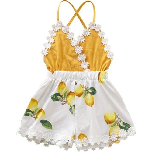 0-4T Newborn Toddler Kids Baby Girl Clothes Lemon Print Lace Romper Eleagnt Sleeveless Sunsuit Cute lovely Floral Outfits