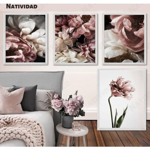 Nordic Modern Fragrant Peony Rose Flower Wall Art Canvas Painting Plant Posters and Prints Modern Wall Picture Painting for Room