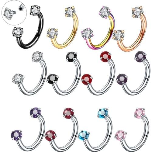 1Pc Crystal Nose Ring Barbells Horseshoe Ring Lip BCR Cartilage Earrings Tragus Piercing Helix Piercing Body Jewelry