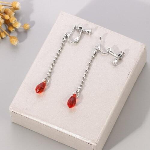 Cosplay Kurapika Kurta Earrings Charm Red Crystal Anime Hunter-X-Hunter Clip Earrings for Women Jewelry Accessories