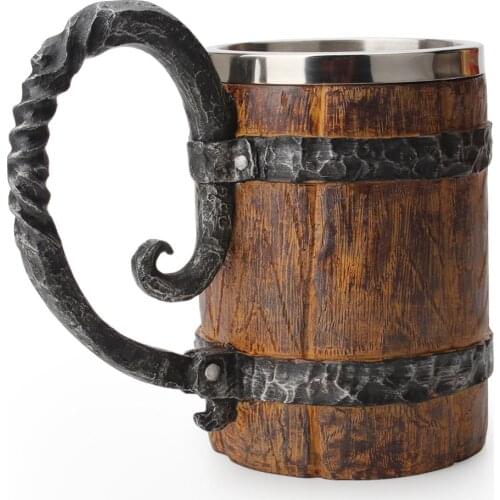 Creative Double Walls Big Drinking Cup Simulation Wooden Barrel Metal Insulated Thermal Stainless Steel Liner Beer Mug