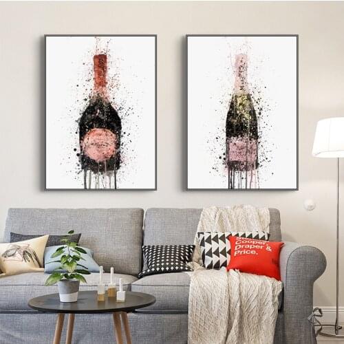 Nordic Style Champagne Graffiti Art Pictures Modular Posters and Prints Wall Art Pictures for Living Room Home Decor (No Frame)