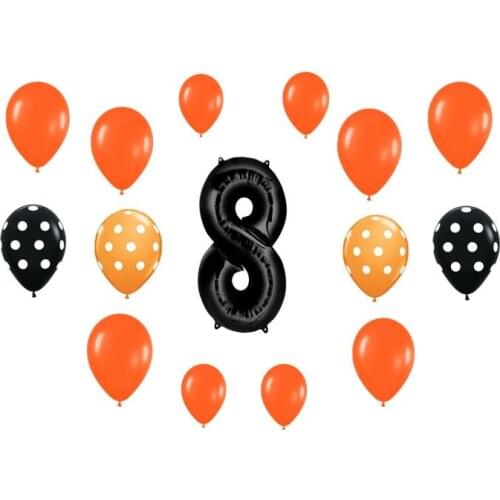 Lot of 15 balloons birthday foil balloon number 8 black 100 cm inflate air or helium and 14 balloons 35cm