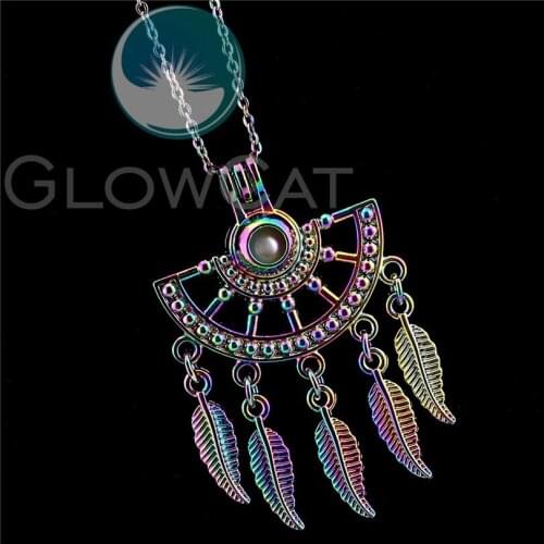 Rainbow Filigree Sector Tassel Handmade Pendant Perfume Diffuser Beads Pearl Cage Locket Necklace R-C1014