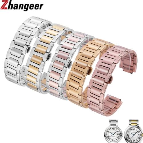 Watchband for Cartier Blue Balloon Strap Stainless Steel Solid Watch With Raised Bracelet Watch Accessories Replacement Band