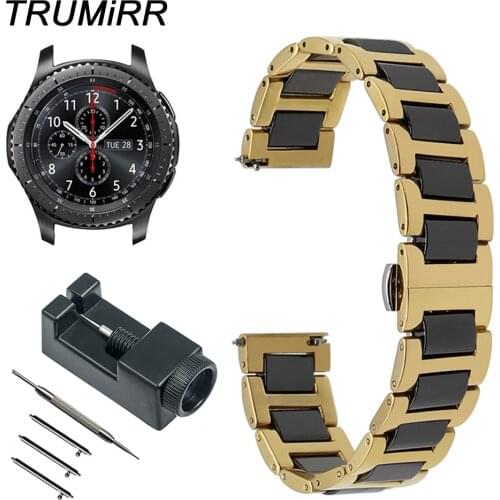 22mm Quick Release Watch Band Ceramic & Stainless Steel Wrist Strap for Samsung Gear S3 Classic / Frontier Gramin Fenix Chronos