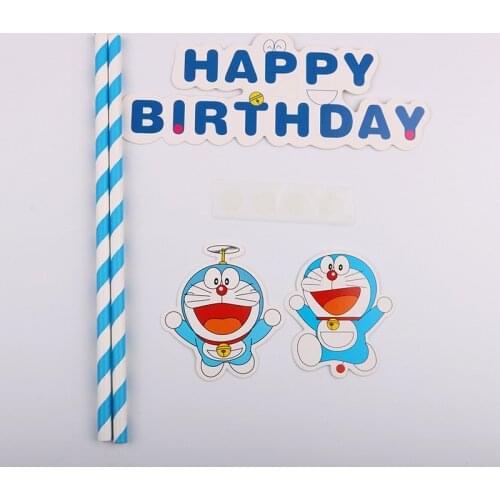 1set Doraemon Robot Cat Happy Birthday Cake Cupcake Topper Kids Baby Shower Birthday Wedding Party Decoration Supplies