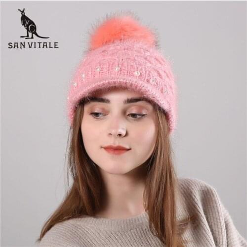 SAN VITALE Women's Hats With Pompoms