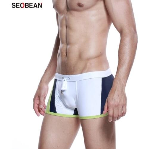 SEOBEAN Mens Big U-pouch Bag Push Up Patchwork Swimwear Low Waist Sexy Fashion Tight Swimming Trunks
