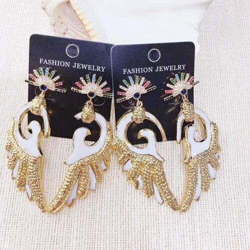 New Personality Geometric Shell Earrings Colorful Crystal Drop Dangle Earring Copper 24K Gold Plated 3pairs