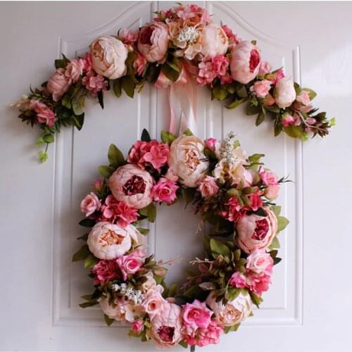 Christmas Silk Peony Rose Artificial Flowers Wreath Door High Quality Artificial Garland For Wedding decoration Home Party Decor