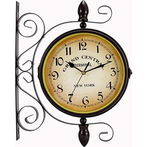 Vintage Double Sided Metal Silent Quiet Grand Central Station Wall Art Clock Decorative 360 Degree Rotate Antique Wall Clock