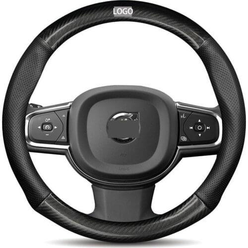 Car Carbon Fiber Leather Steering Wheel Covers Auto Interior Accessories 15in for Volvo S40 S60 V90 S90 XC40 XC60 XC90 V50 XC70