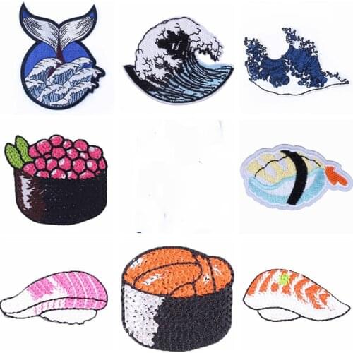 Food Embroidered Patch Japanese Sushi Patch on Clothes Iron on Patches for Clothing Whale Patch Sew on Garment Apparel Accessory
