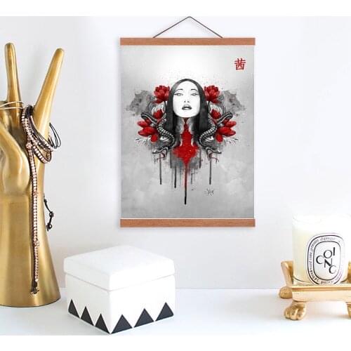 Japanese Bushido Sakura Samurai Ukiyoe Anime Wooden Framed Canvas Painting Home Decor Wall Art Print Pictures Poster Hanger