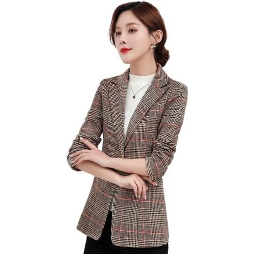 Womens Plaid Small Suit 2021 Spring and Autumn New Korean Slim Retro Casual Suit Jacket Medium Length