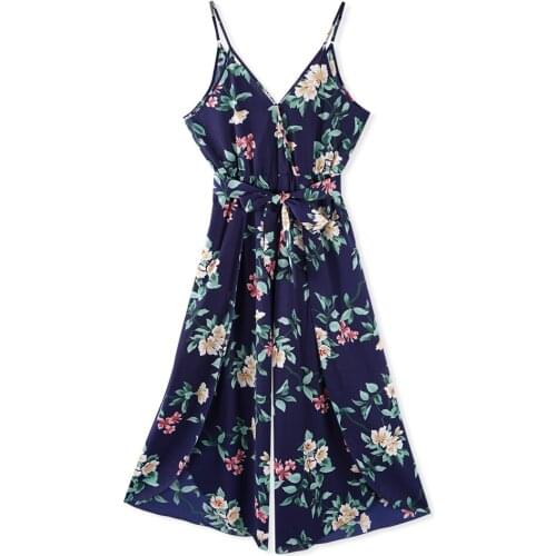 Neatie kiddie Bohemian Floral Strap Chiffon Jumpsuit Women Long Romper Sexy V-neck Wide Leg Split Sleeveless Summer Jumpsuit